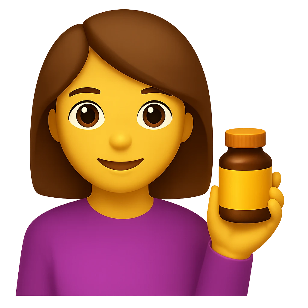 DONNA STILE EMOJI IPHONE CON BOCCETTA DI INTEGRATORE IN MANO, 4K emoji