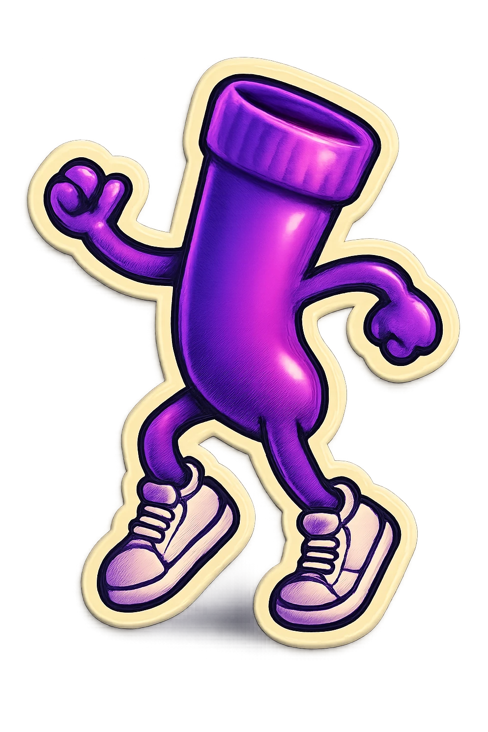 A neon-purple sock with a dancing pose, wearing sneakers, representing dancing or energy. emoji
