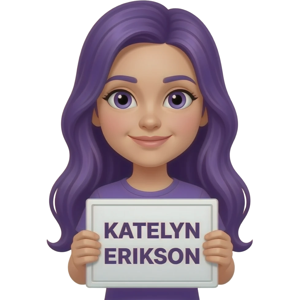 girl with long purple hair with a KATELYN ERIKSON sign emoji