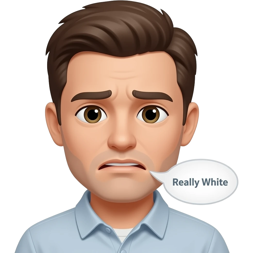 Looking downs saying "Really White" emoji