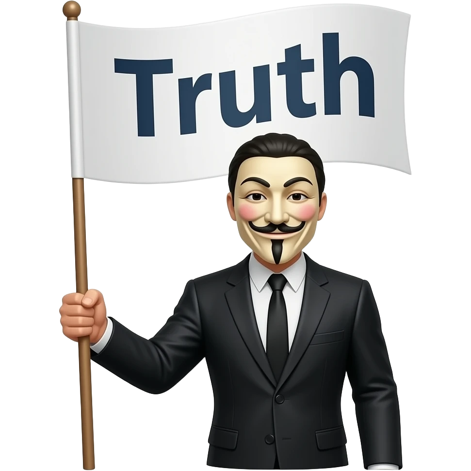 v for vendetta elinde truth yazan bir bayrakla özgürce duruyor yazının arkası beyaz  karekterin arkası dönük bir şekilde olsun ileriye doğru emoji