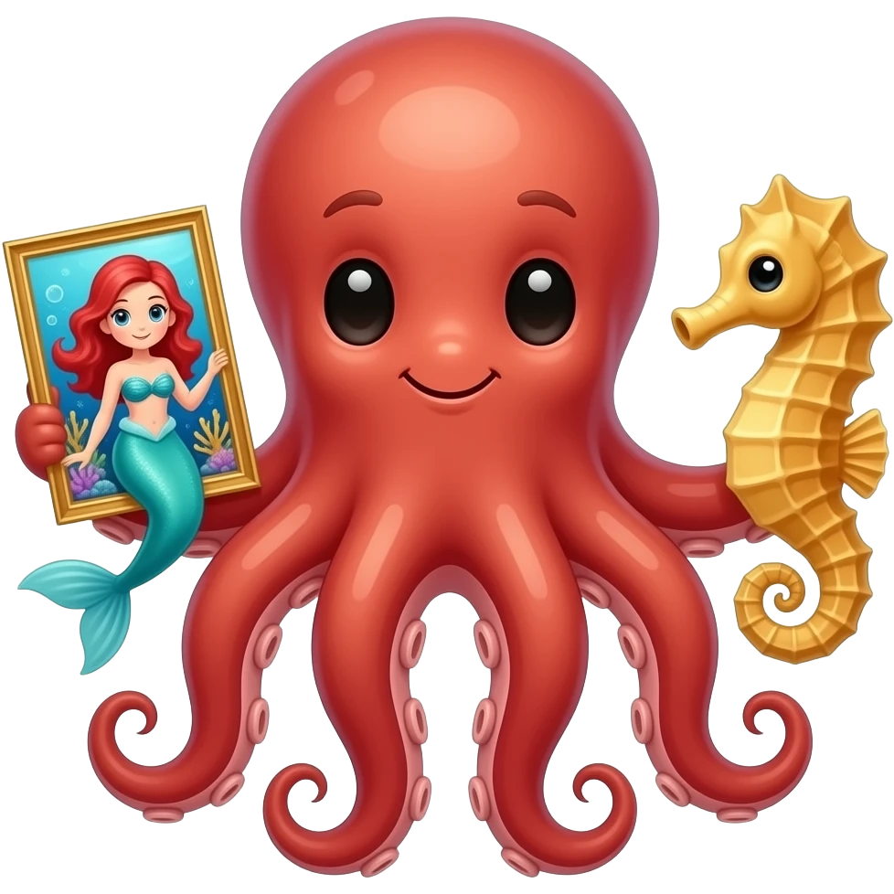 Octopus holding a mermaid and seahorse emoji