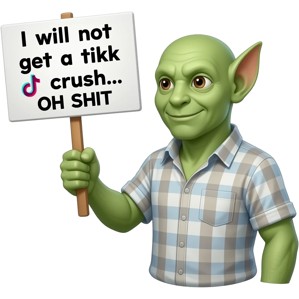 Cyclop holding a sign that says the following "I will not get a tiktok crush... OH SHIT" emoji
