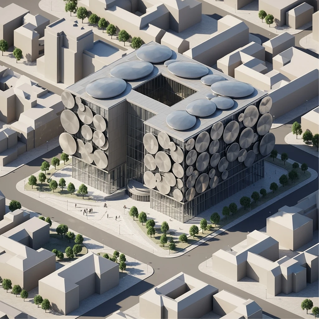 Isometric photorealistic illustration of Birmingham library highly detailed in semi-realistic, 3D miniature effect, transparent background. emoji