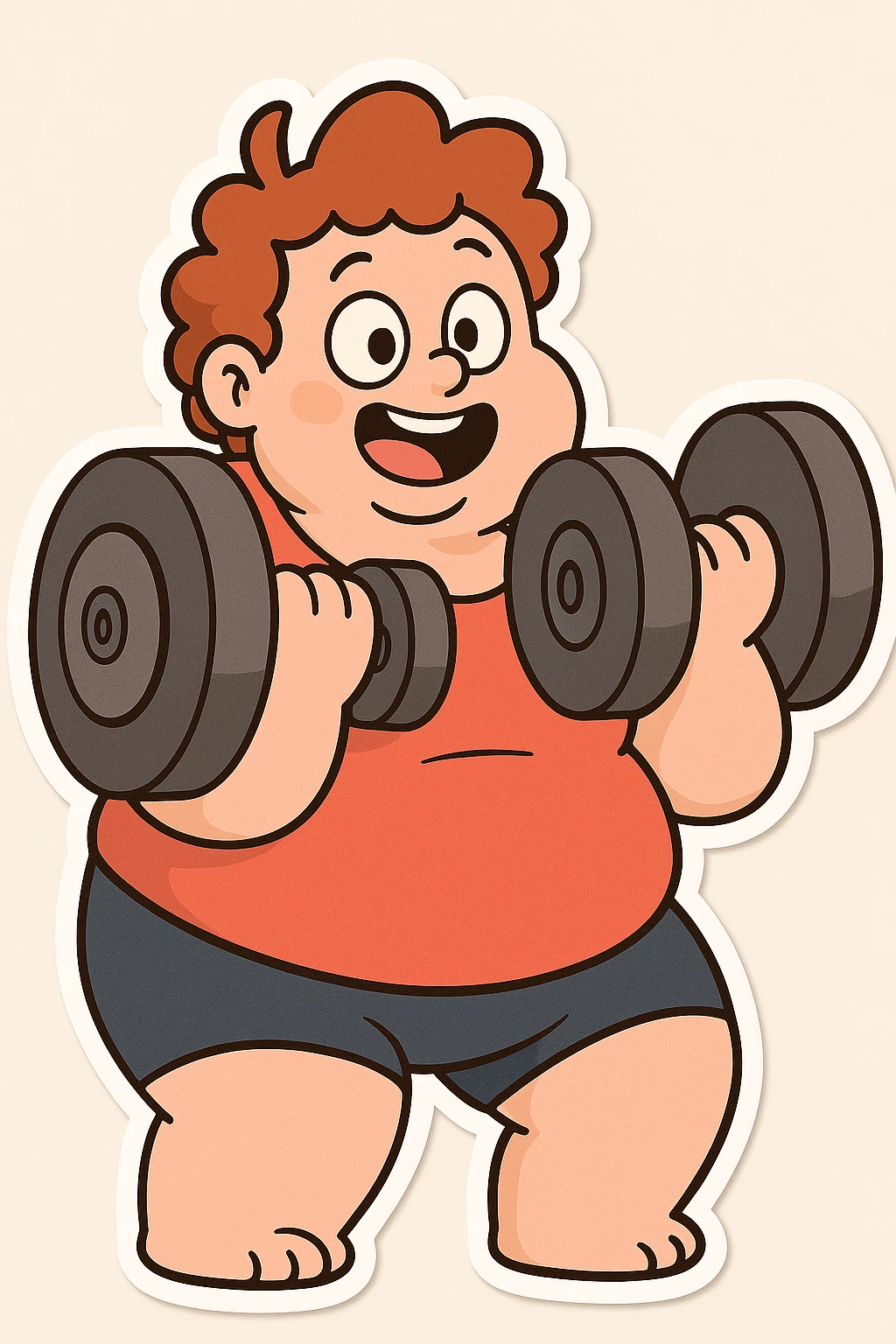 Make the dumbbells much larger while keeping the cartoonish and cute style intact, preserving the playful and adorable vibe. emoji