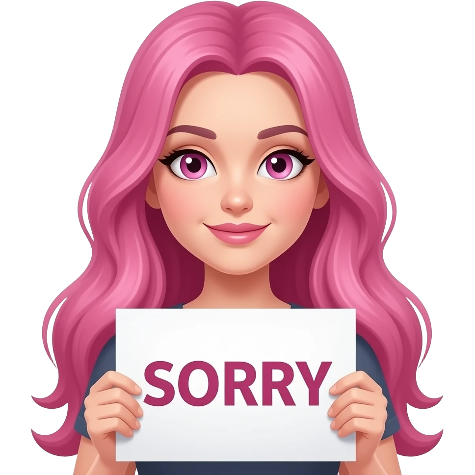 sexy girl with long pink hair and pink eyes holding SORRY sign emoji