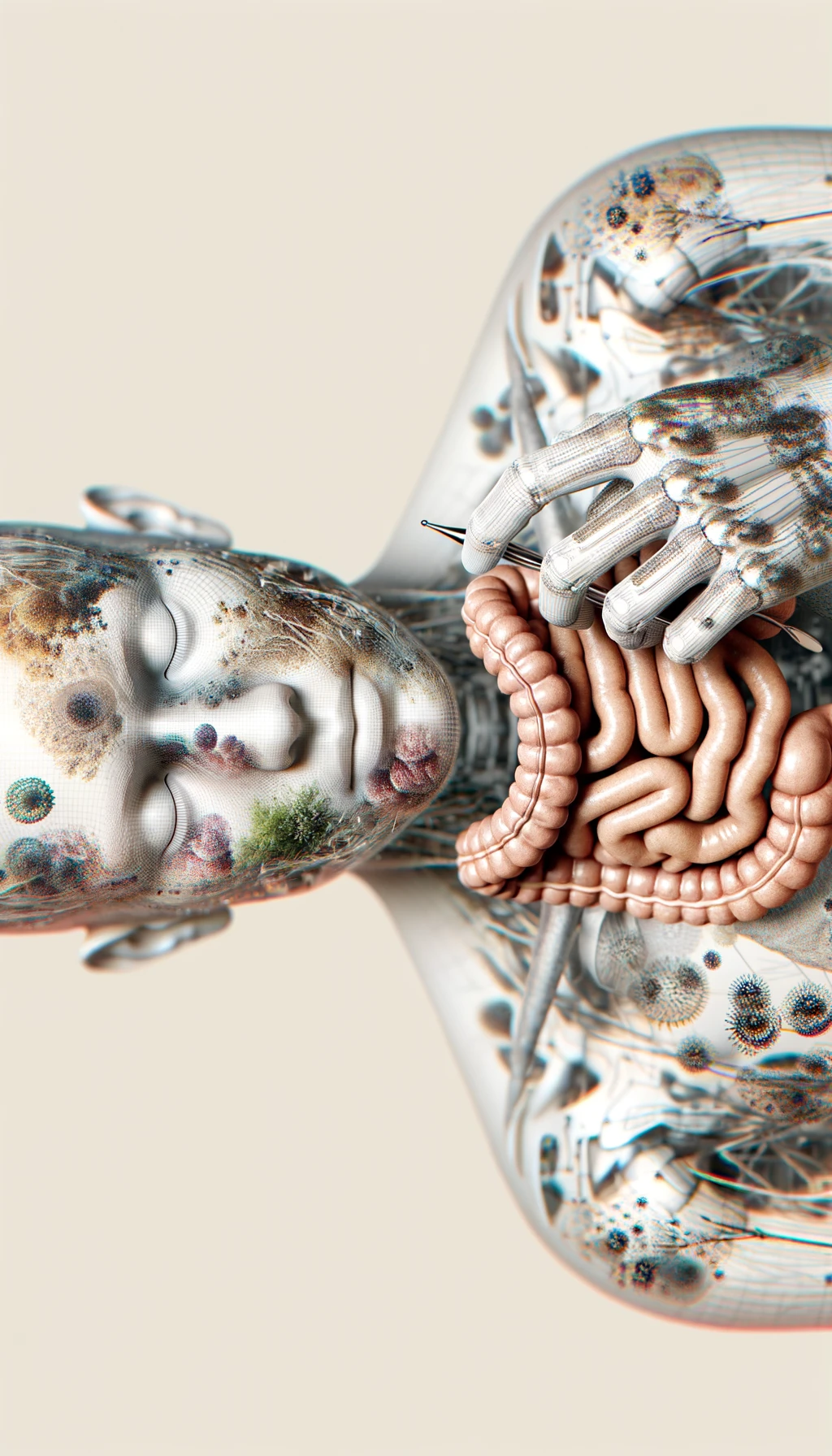 corpo umano anatomico che si tocca l'intestino con gli occhi chiusi, sfondo chiaro, iperrealistica 4k emoji