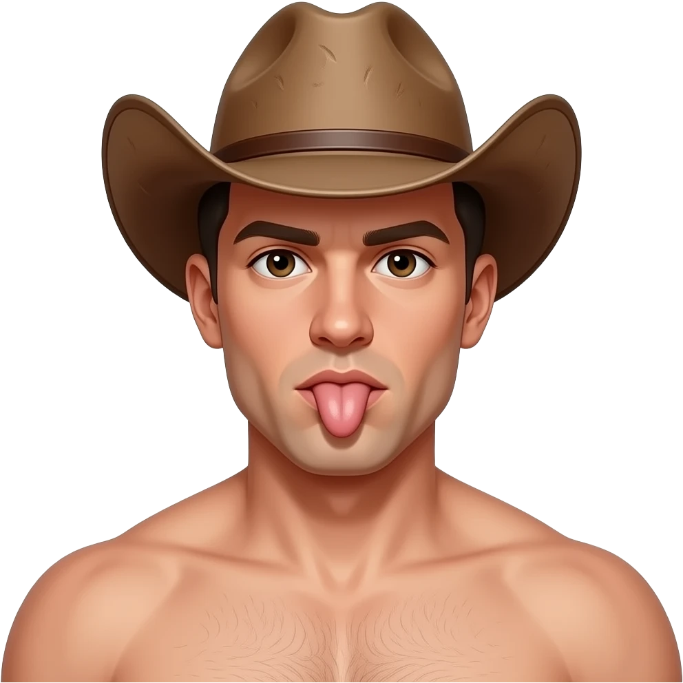 Nude Man wearing cowboy hat with big dick emoji