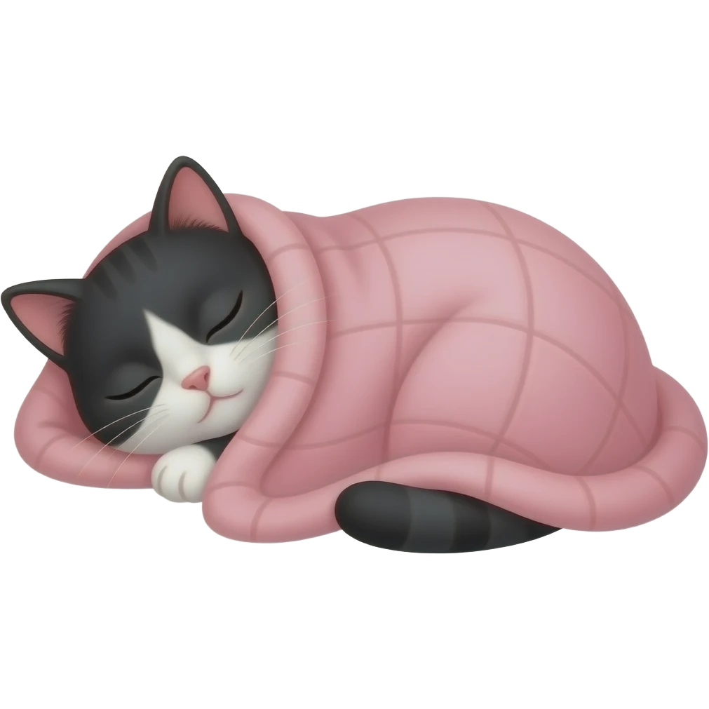 make my black and white cat sleep covered in a pink blanket emoji