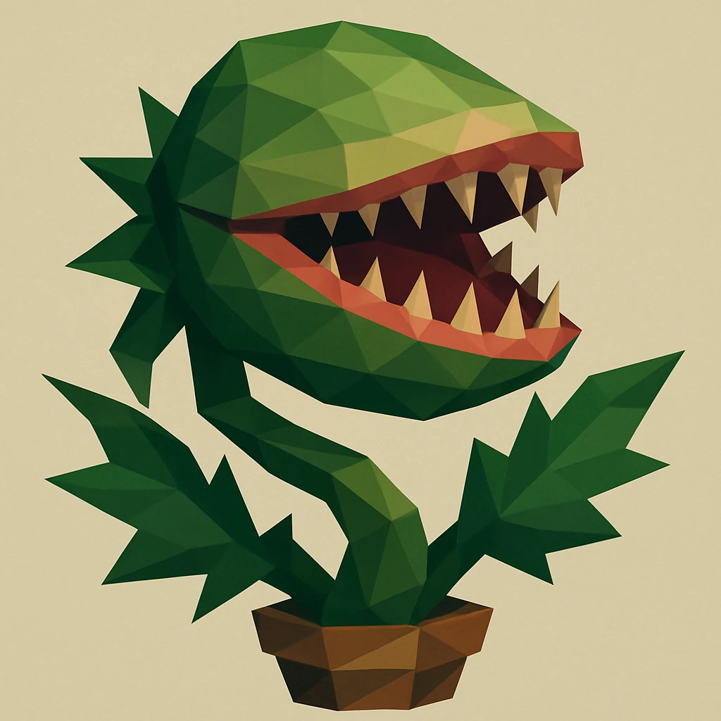 Audrey II, the carnivorous carnivorous plant from Little Shop of Horrors, low-poly polygonal style emoji
