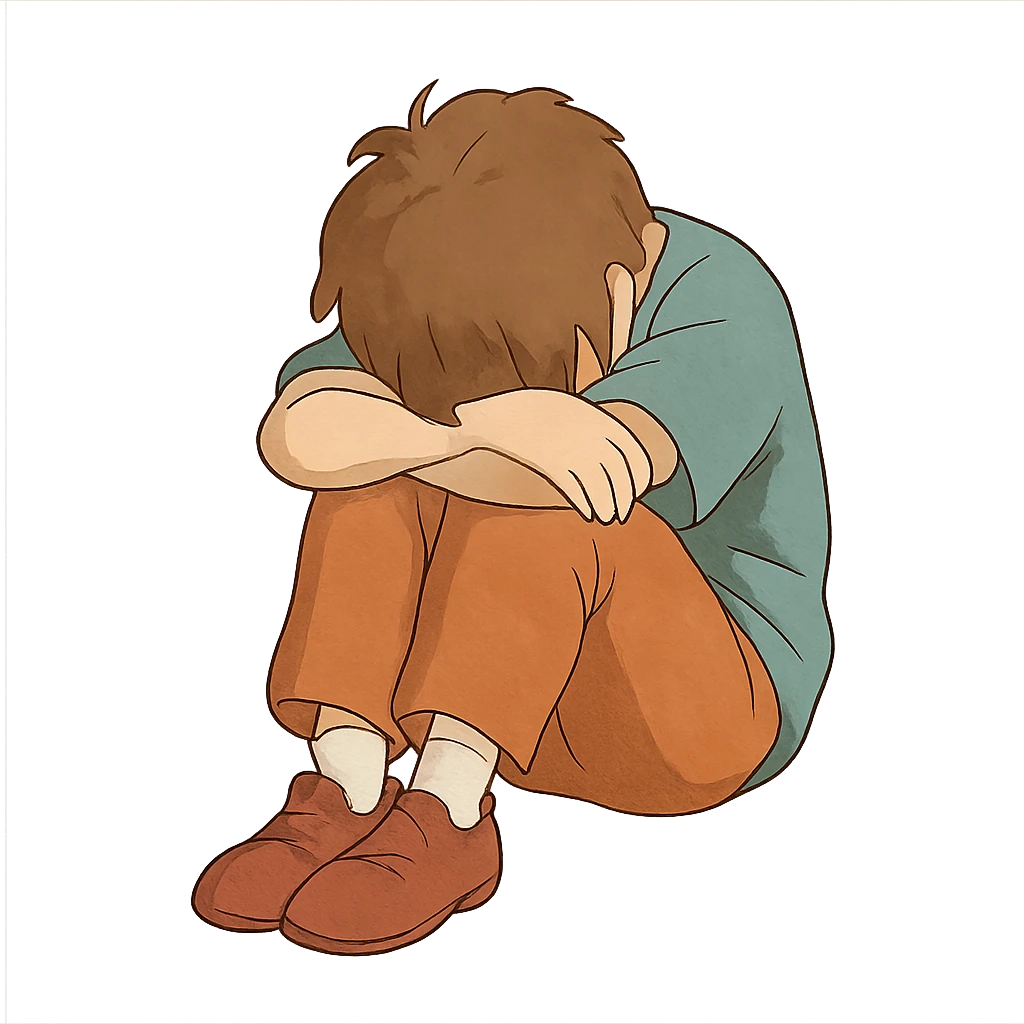 ghibli style person sitting with head down emoji