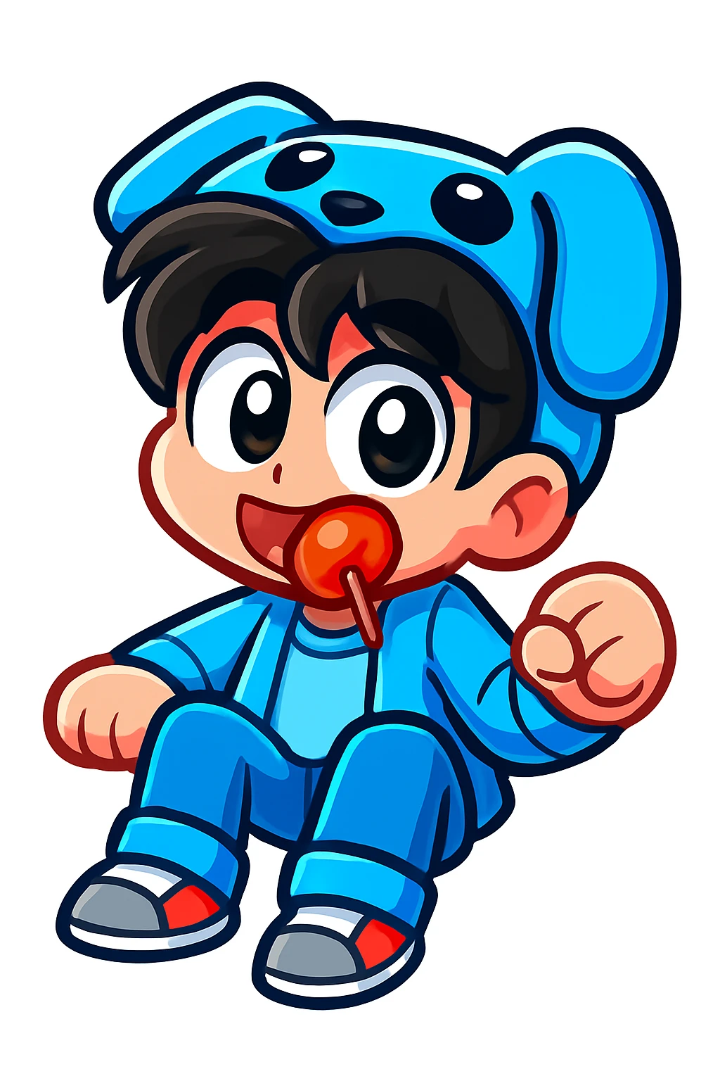 Extract the character from the background, including the clothes and accessories they are wearing, and place on a transparent background. Keep the original style and appearance exactly the same. and separately give me the picture

 emoji