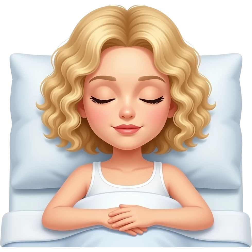 blonde tight curly hair in a short bob sleeping on a bed emoji