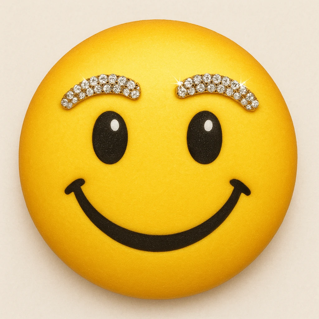 yellow face emoji with rhinestone eyebrows emoji