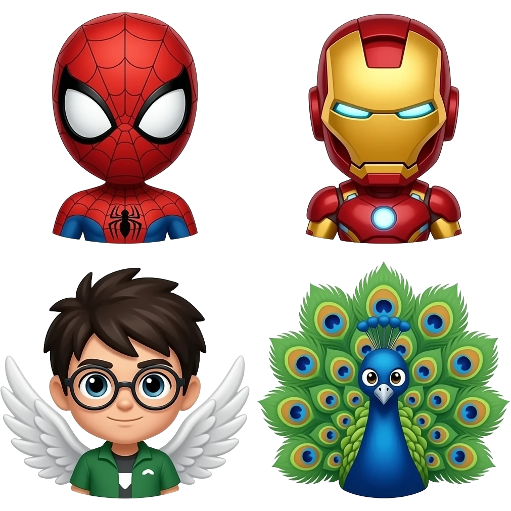 nano spiderman,nano iron man,nano ben 10 ,nano angel ,nano peacock emoji