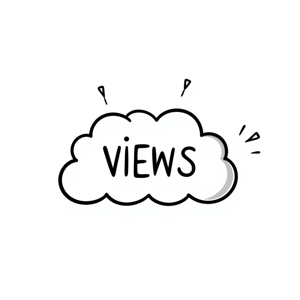 A cloud formation shaped like the word "VIEWS" with a YouTube play button symbol integrated into the design, representing views on YouTube. emoji