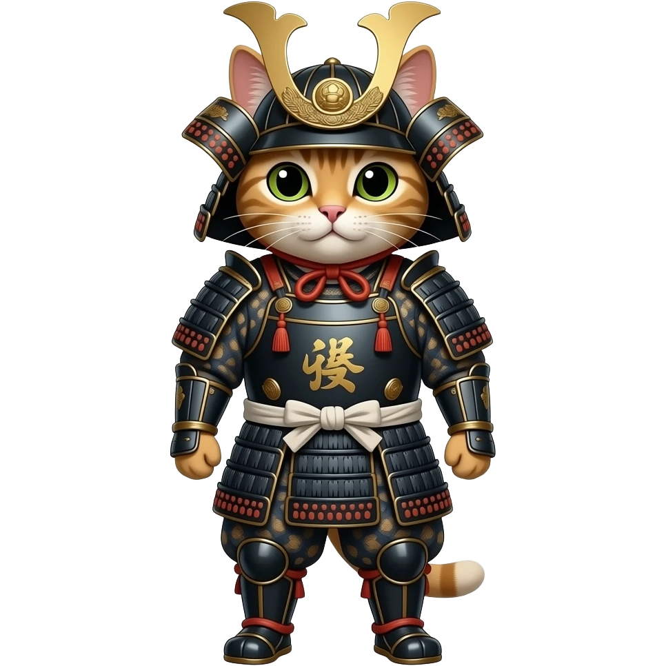 Кіт в японських обладунках в повний зріст, він людиноподібний emoji