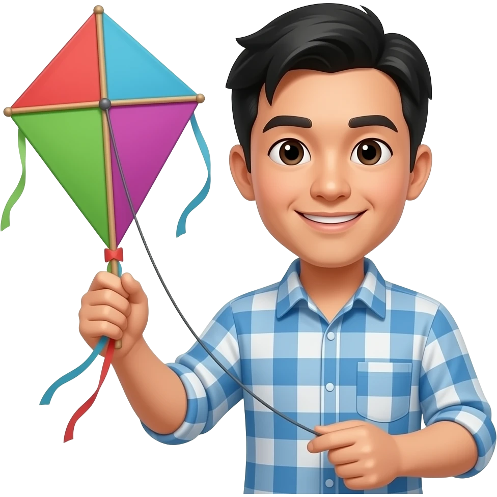 asian man holding kite , emoji