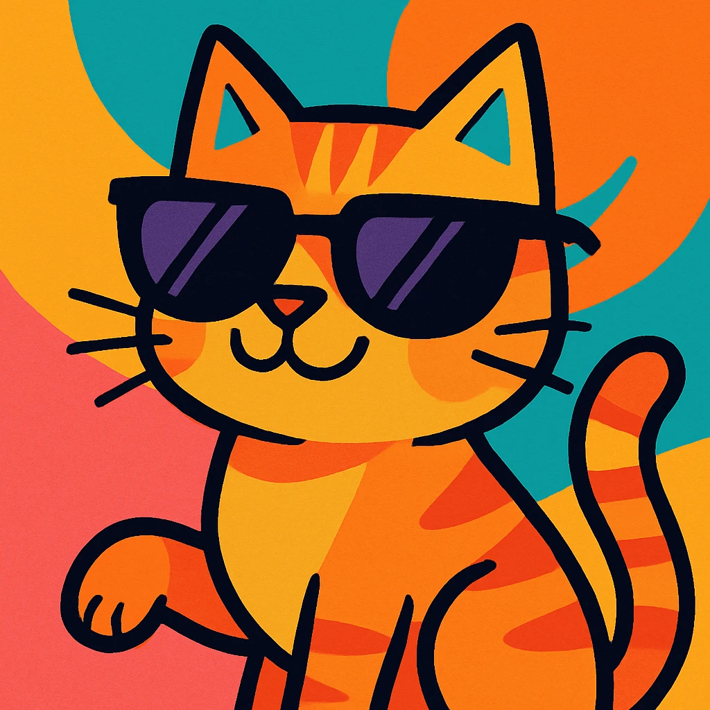 a cool cat wearing sunglasses, fun and expressive style, vibrant toon style emoji