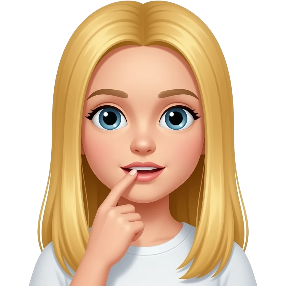 que se muerda el dedo la chica un poco mar realista el pelo rubio y largo lacio emoji