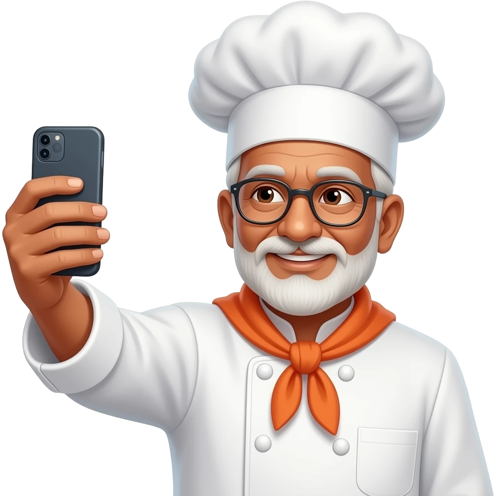 indian old male uncle Chef taking Selfie emoji