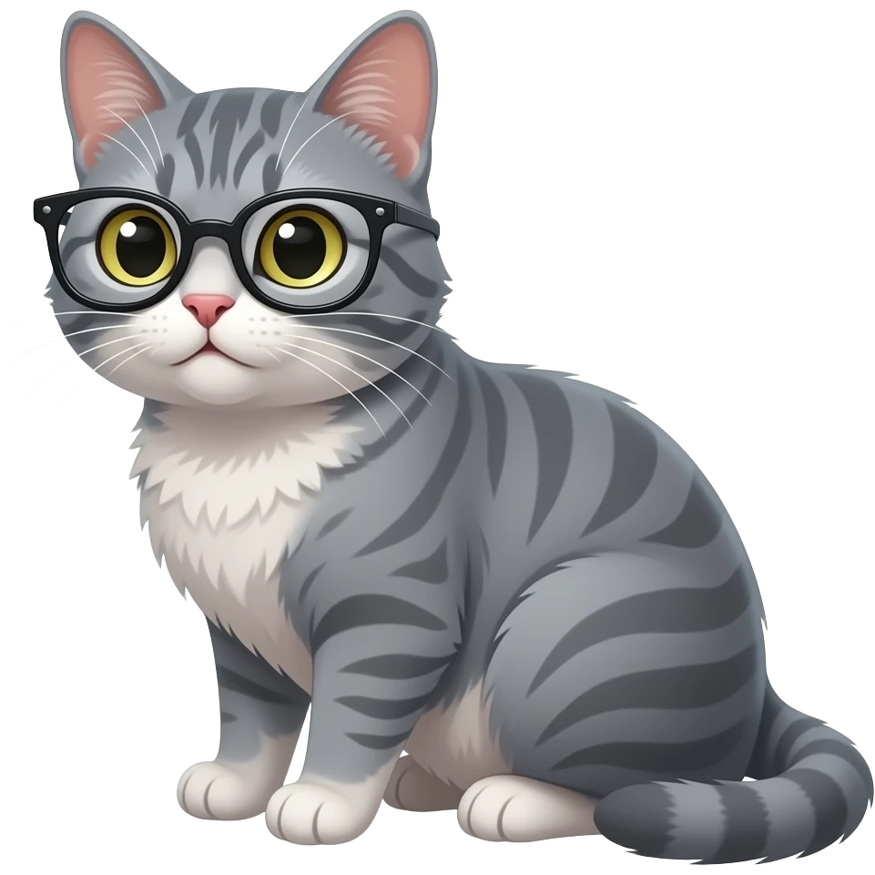 smart grey cat with glaases and pet emoji