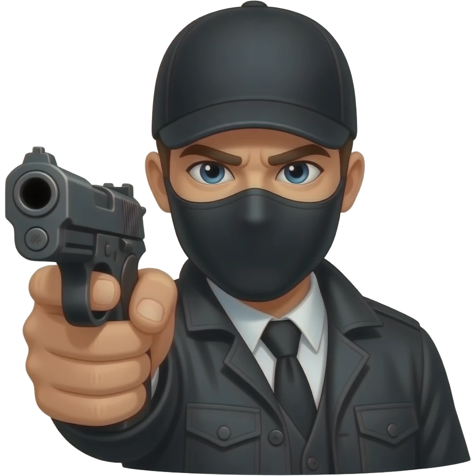 As un ladrón apuntando a ala camara Con una pistola y que esté como emoji emoji