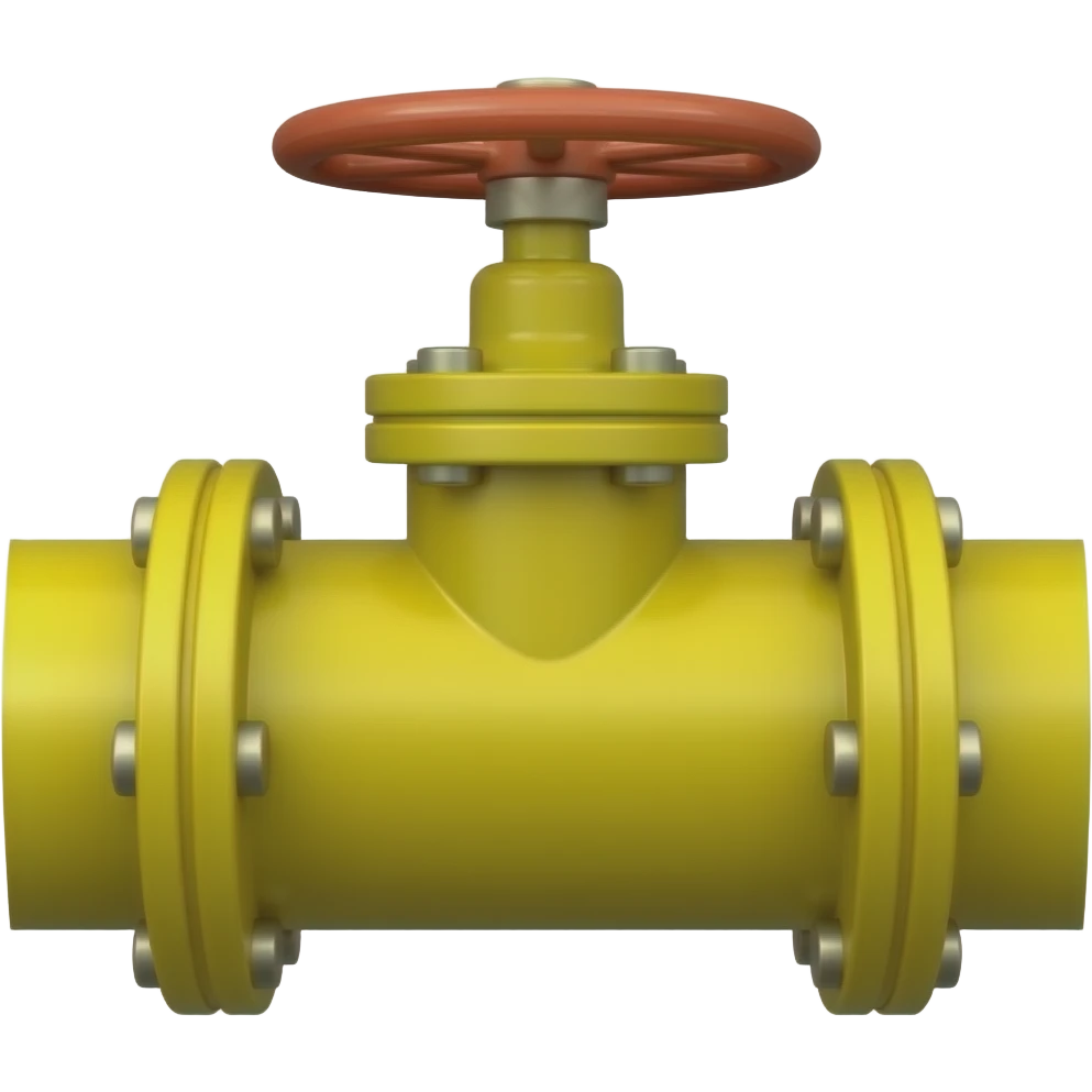 narrow horizontal yellow pipeline with red valve on top emoji