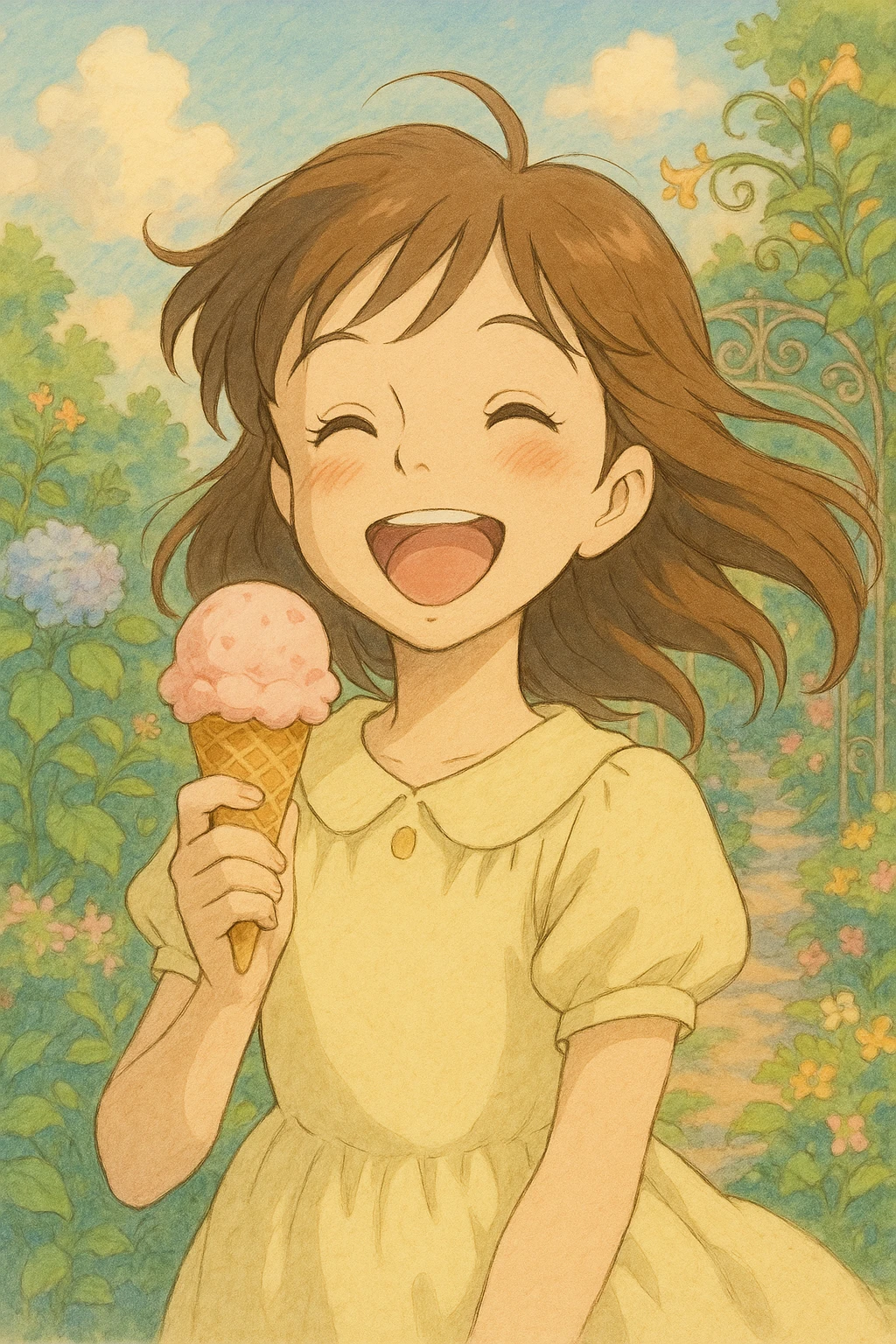 a girl enjoying ice cream emoji