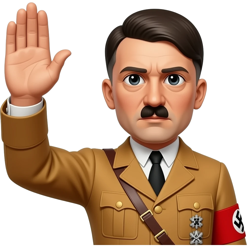 Adolf Hitler doing the Nazi salute with his arm pointing out front with all his fingers up and uncurled. His arm is at a 30 degree angle, with a front left camera shot emoji