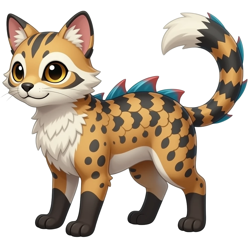 unique-patterned finned stylish aesthetic quadrupedal fuzzy fury scaly feral fantasy-Civet-Luxray-Corsola-Amaura-Aurorus-Primarina-Vaporeon-Milotic-Furret-Fakémon-fusion-hybrid-creature emoji