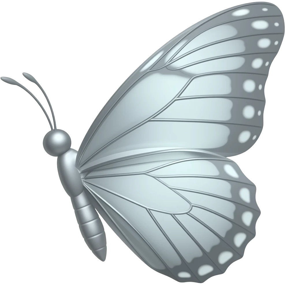 Side view of a silver butterfly emoji