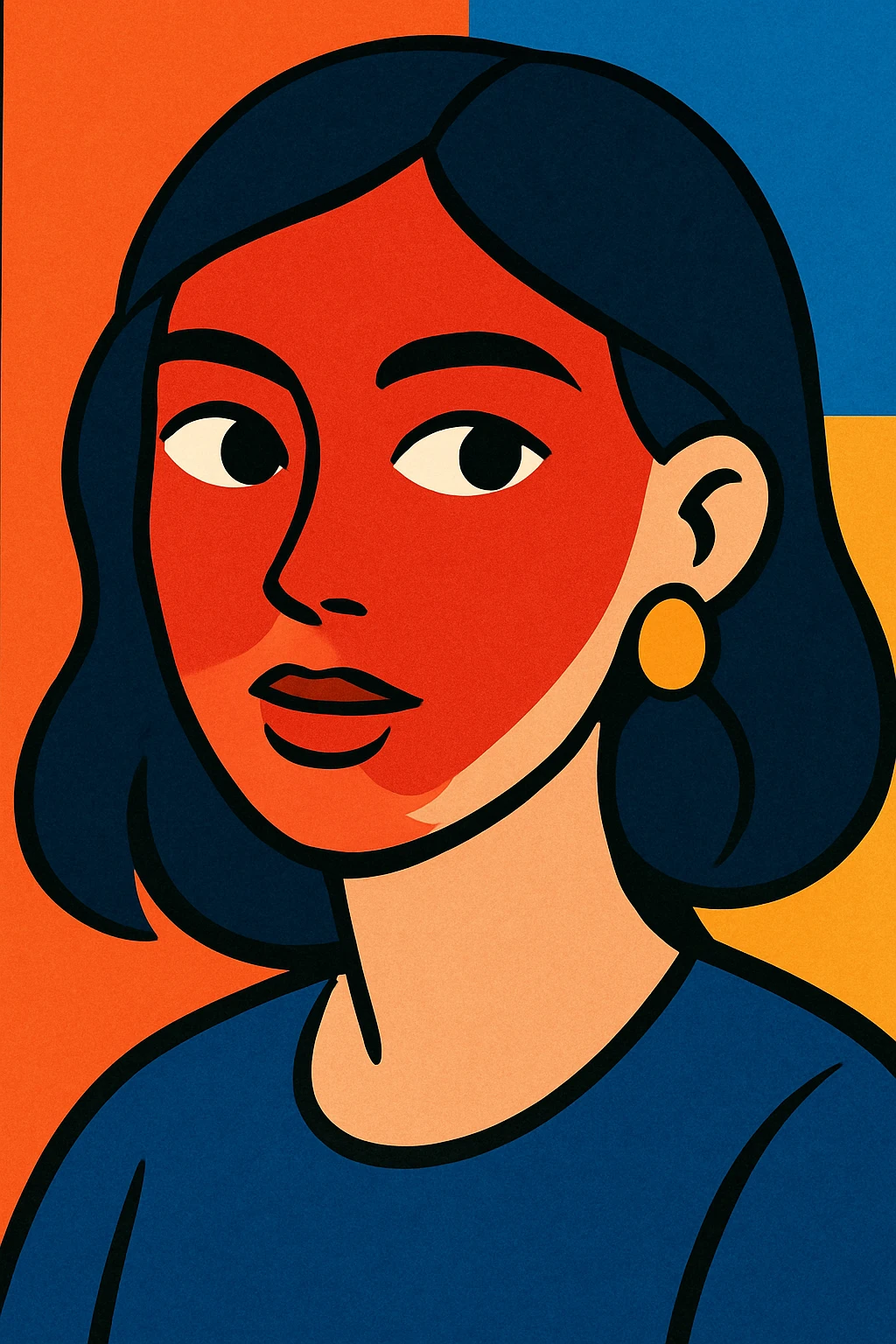 a woman with red paint on her face, stylized illustration emoji
