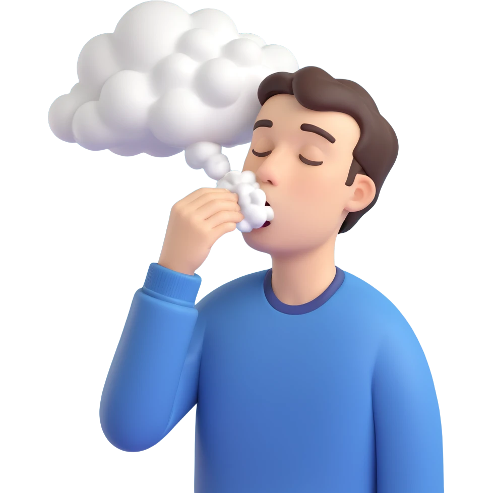 sneezing man with cloud above his head emoji