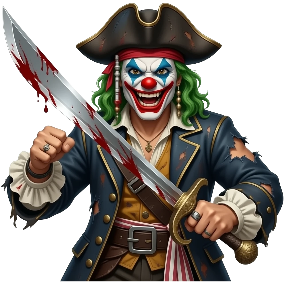 scary angry bloody pirate clown with a sword emoji