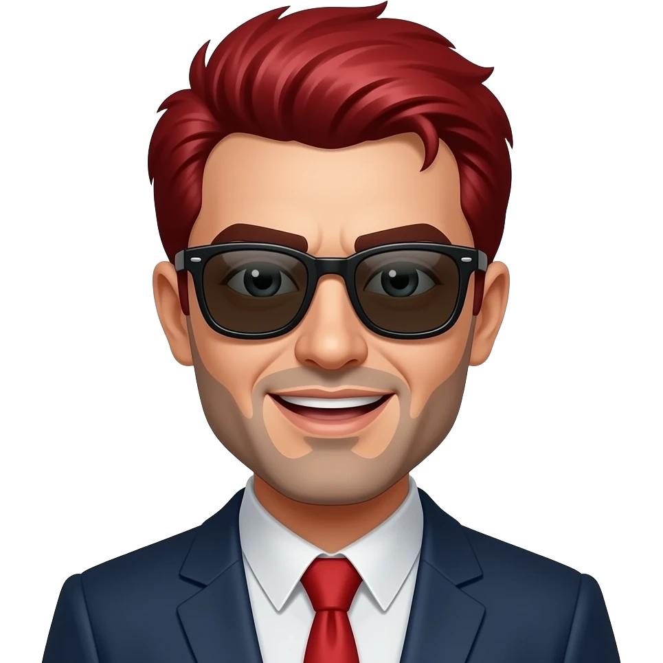 Zombie iran man with sun glasses and Red colour hairstyle face emoji