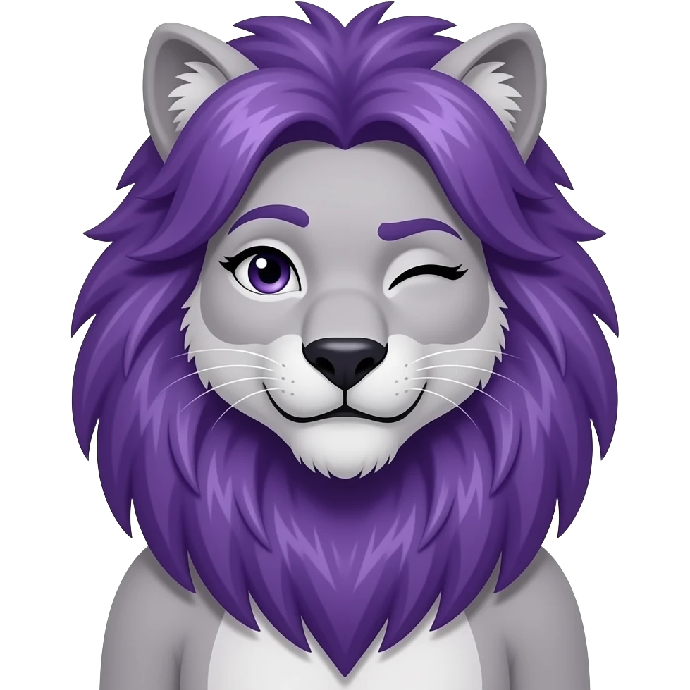 purple long shaggy haired female werelion wink emoji