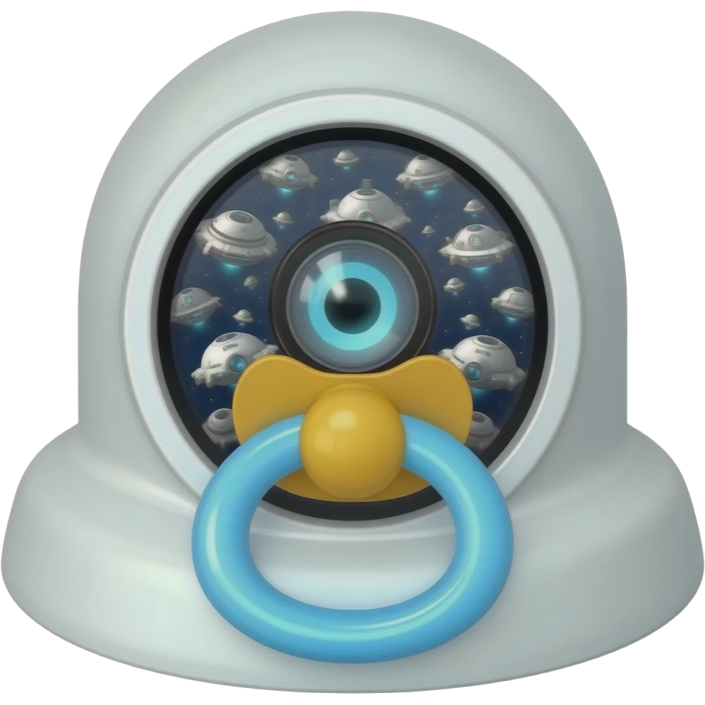10000 small spaceships with pacifiers on a doorbell camera emoji