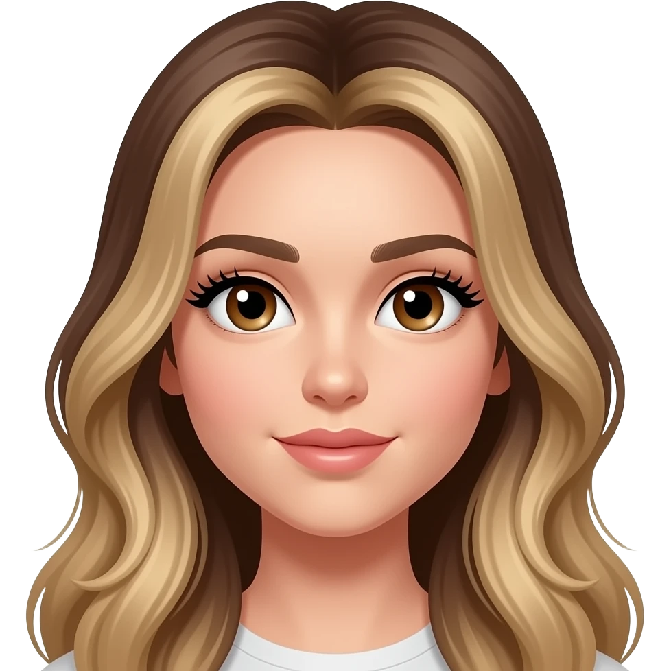 cheveux long brun blond melanger pale yeux brun gros faux cils emoji