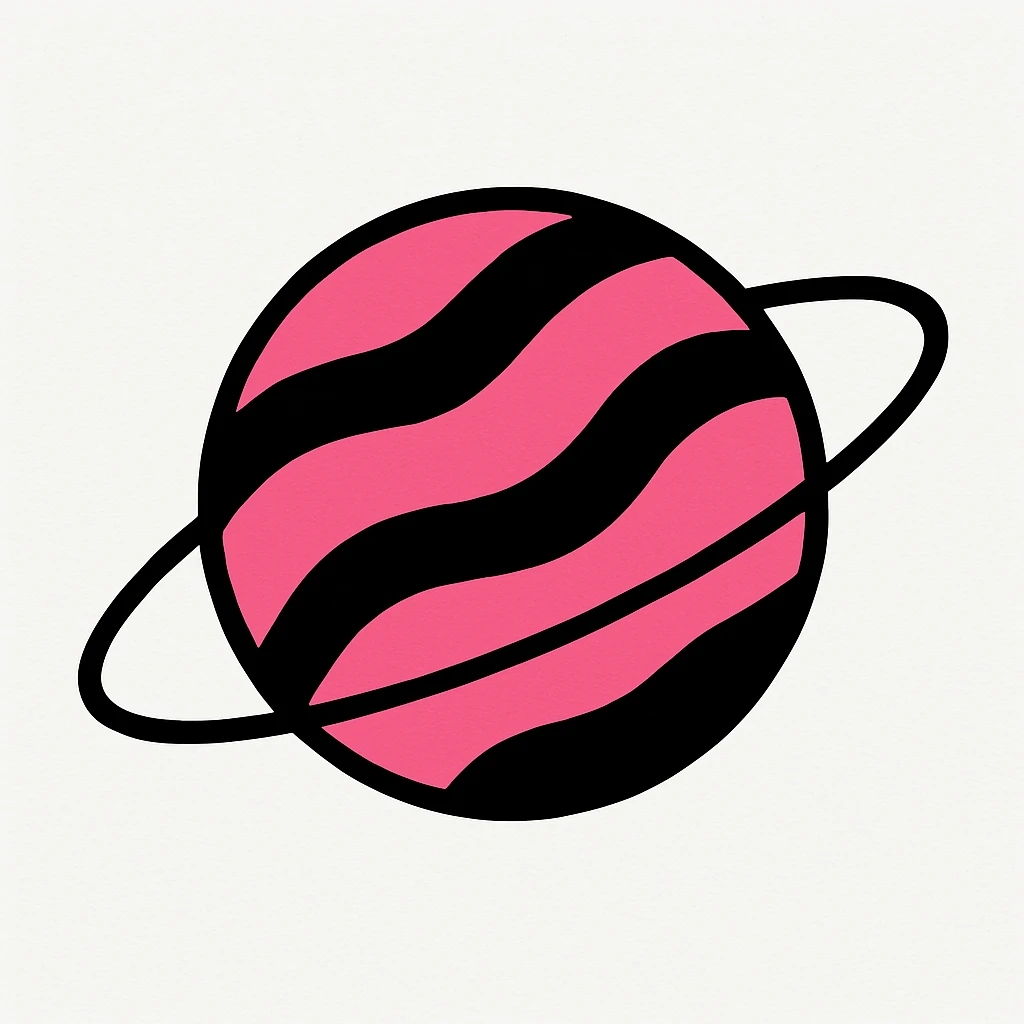 minimal planet, pink and black, on white background, no text emoji