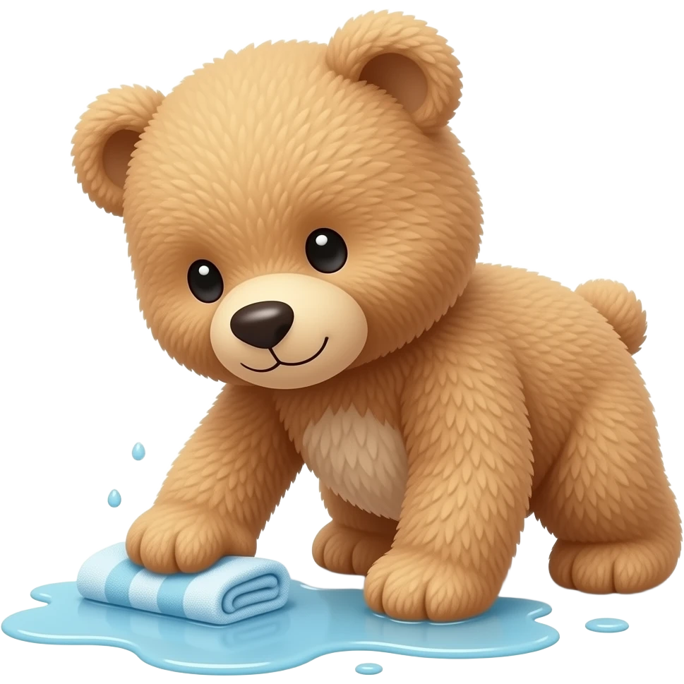 soft teddy bear cleaning spilled water on the floor with a towel emoji