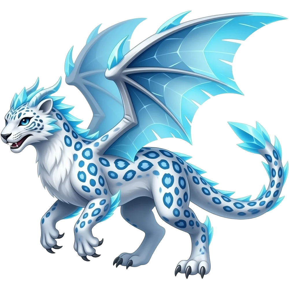 Shiny Futuristic glacial icy feathery beautiful gorgeous snow-leopard-velociraptor-Charizard-Hybrid emoji