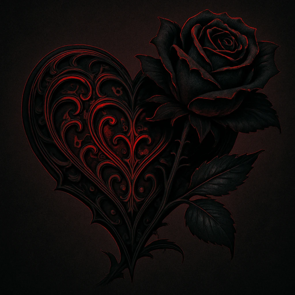 gothic style heart with a dark rose, black and crimson colors emoji