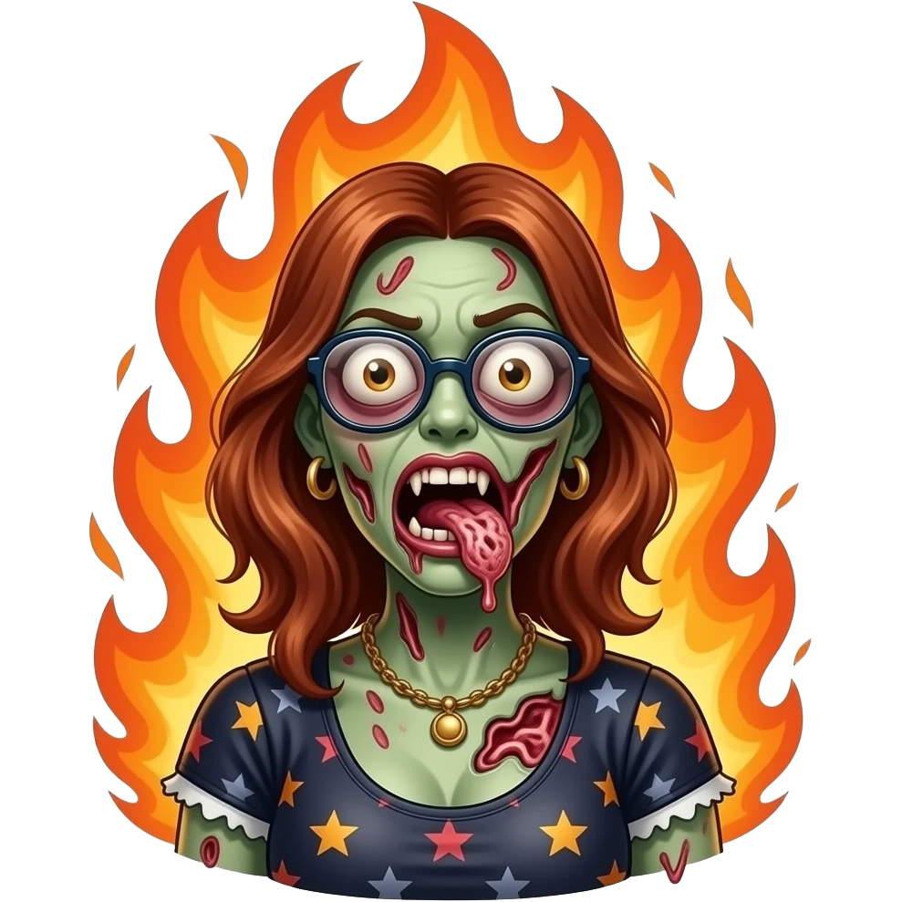 crazy zombie lady on fire slurping brains emoji