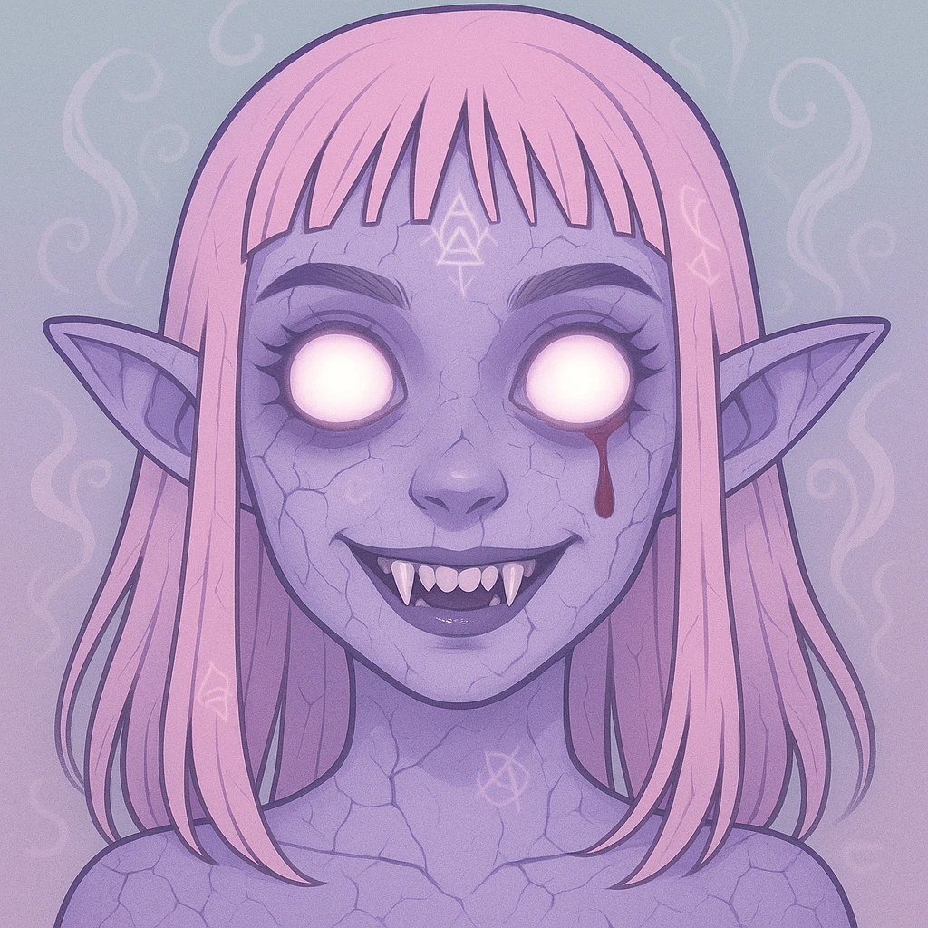 Add more horror details to this pastel horror profile picture, keep it cute, expressive, and minimal, in the style of imagen-4-fast (a detailed, high-quality, fast image generation style). Enhance the horror elements while maintaining the pastel color palette and minimalistic, cute expression. emoji