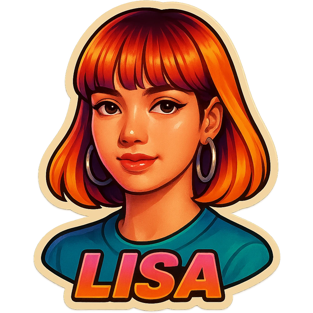 close-up portrait of Lisa from Blackpink, vibrant and nostalgic emoji