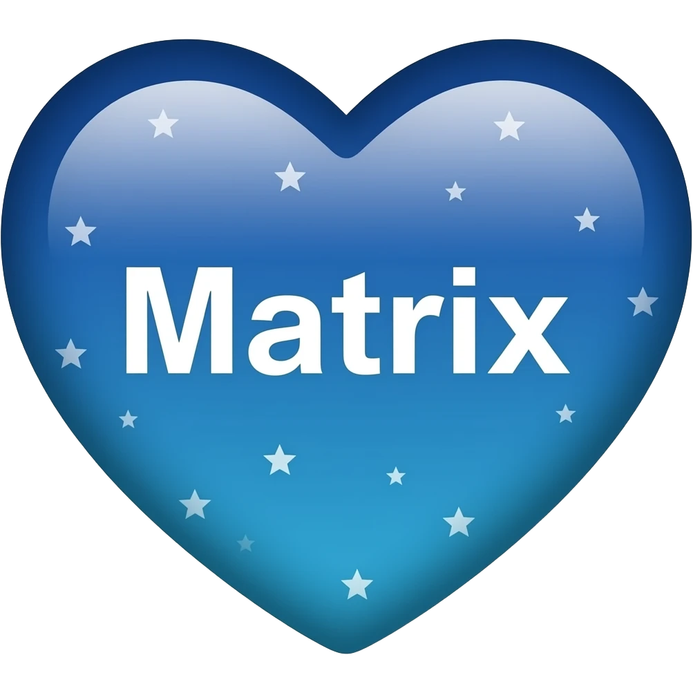 Heart shape. Dark blue at the top that fades slightly to a slightly lighter blue at the bottom. White stars. The word “Matrix” in the middle. emoji