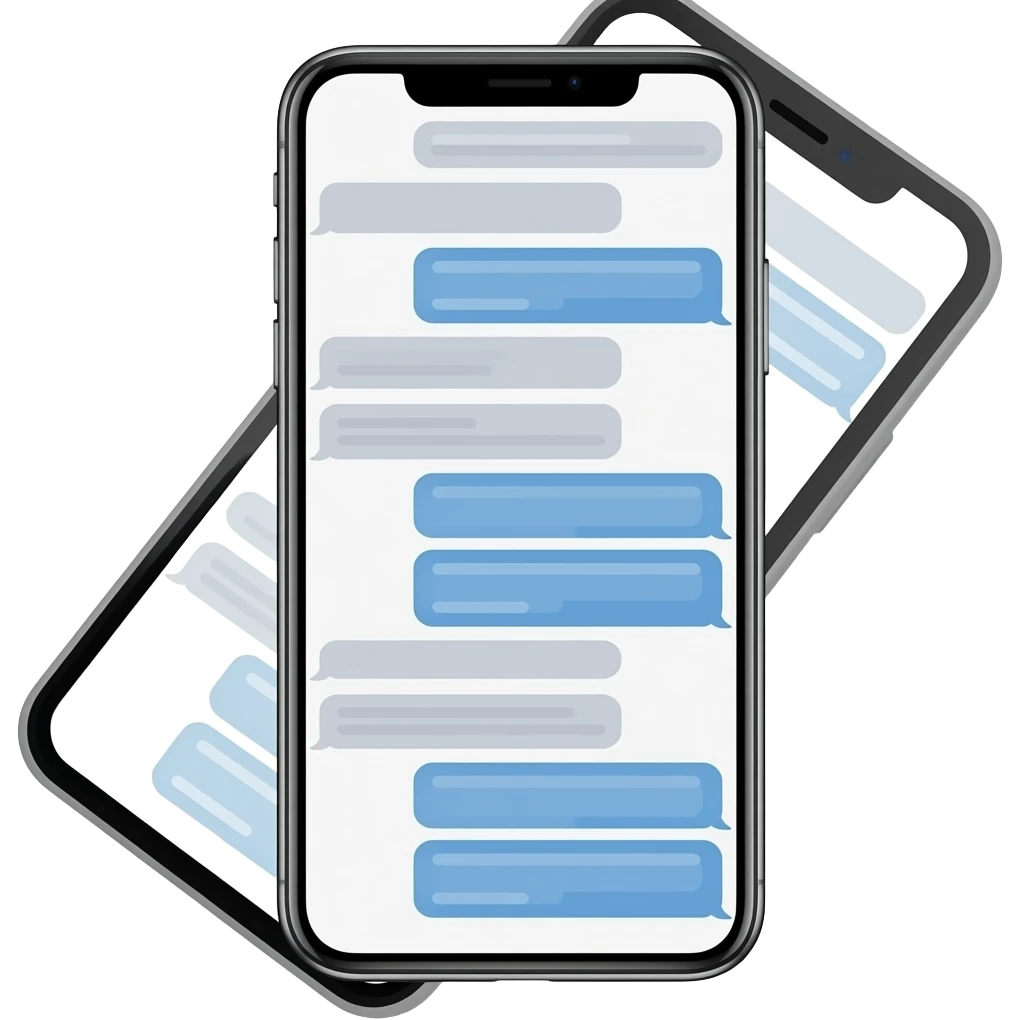 iphone device with messaging app open with muted blue-grey and grey bubbles emoji