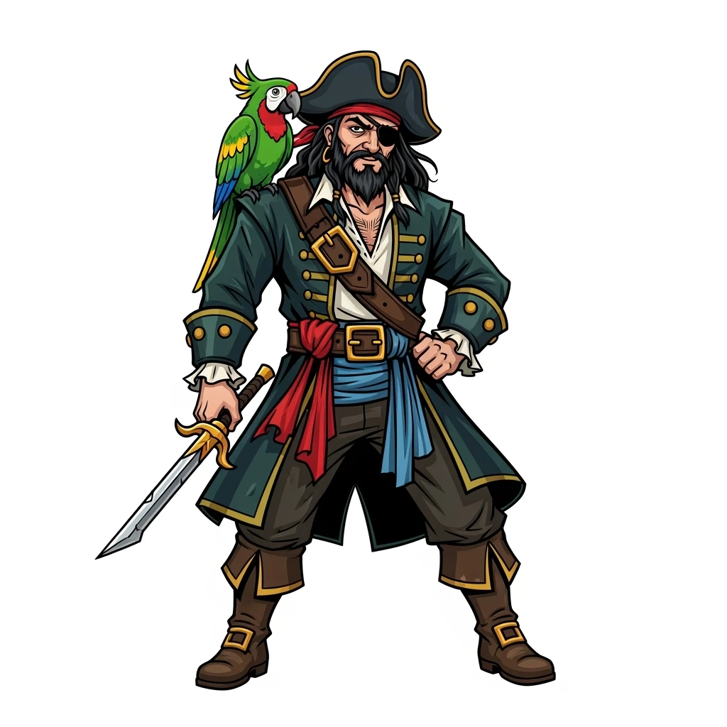 digital vector art of pirate with eye patch and parrot emoji