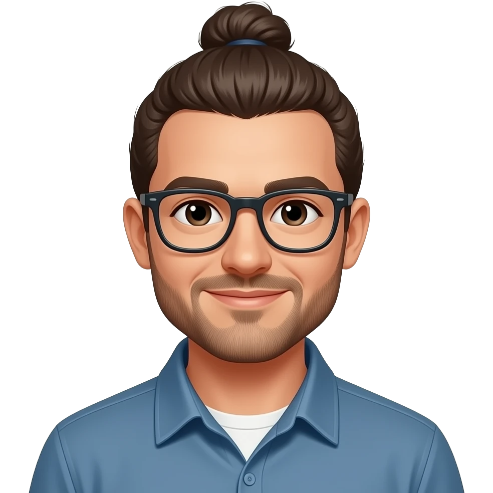 Men with a bun and glasses emoji